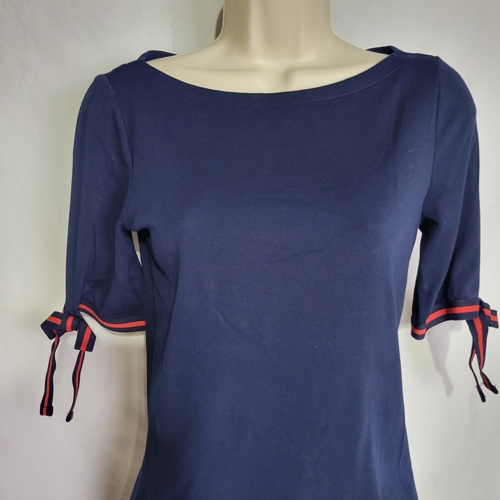 LAUREN Ralph Lauren Size Medium Navy T-shirt with Sleeve Bowties, Brand New - Picture 2 of 8